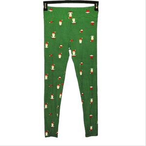 Lularoe Christmas Santa Claus Green Polka Dot Leggings One Size